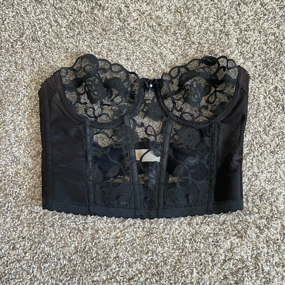 Vintage Victoria’s Secret Black Lace Bustier Corset 34B gold label small petit - Picture 1 of 11